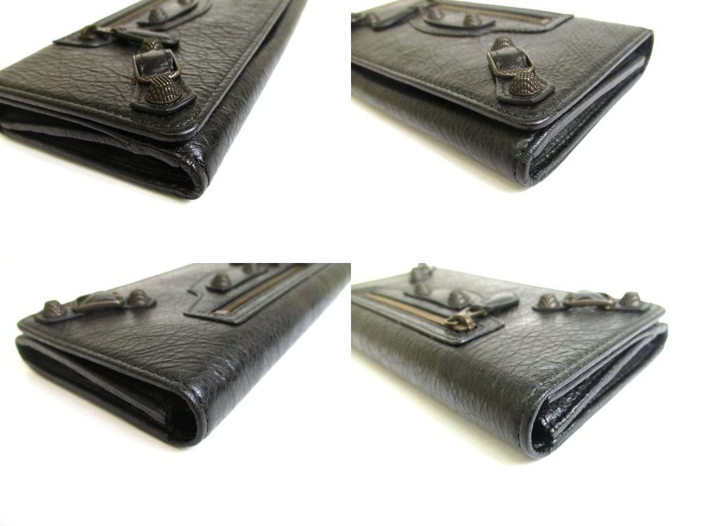Authentisches BALENCIAGA Schwarzes Leder Klappportemonnaie The Classic Money #a816 Aufgearbeitet