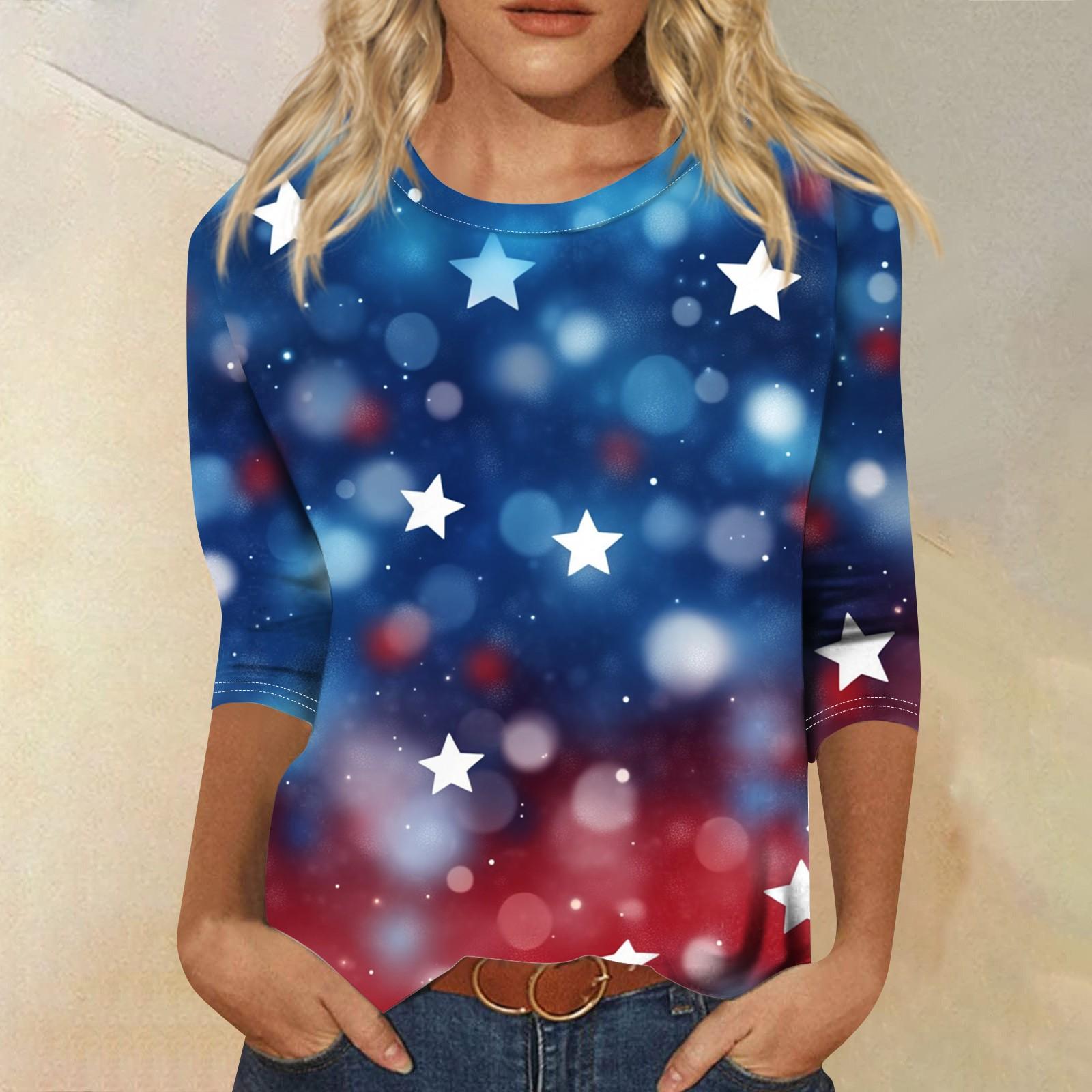 

Women s T-shirt Casual Independence Day Print Top T-shirt Crewneck Jumper L синій