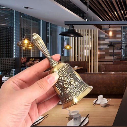 MHSKNHW Retro Style Hand-Mounted Bell, Metal Dinner Bell, Table Bell, Brass Call Bell, Festival Supplies, Restaurant Bell, Percussion Instrument, Clea
