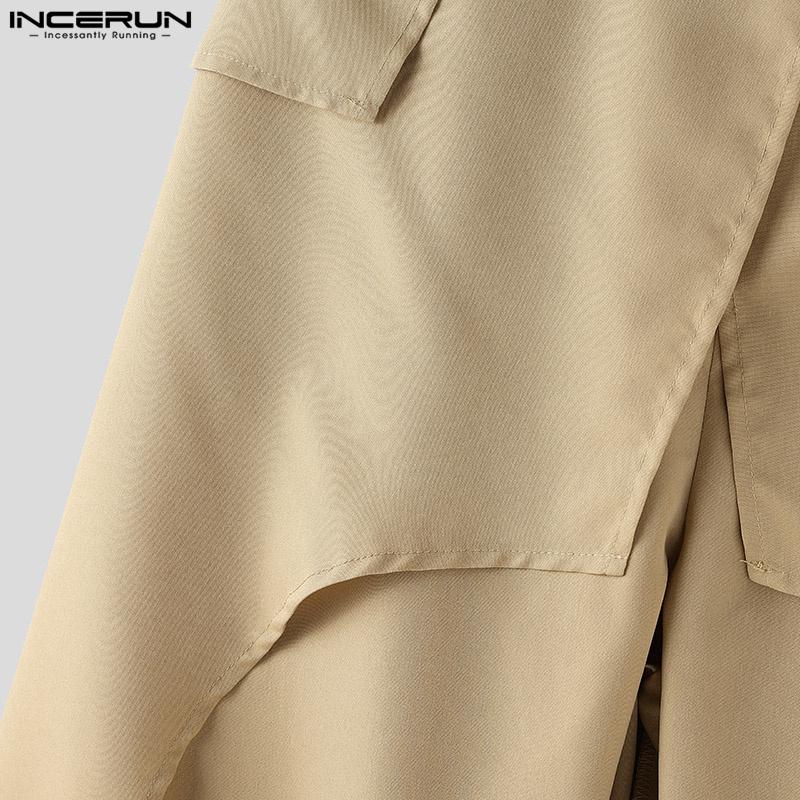 INCERUN Men Spring High Waist Back Ruffled Layers Solid Color Casual Long Straight Pants