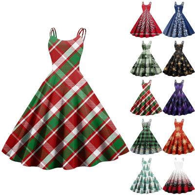 Women's Fashion Christmas Printed Sexy Strapless Gothic Cocktail Dress Punk Vintage Dress