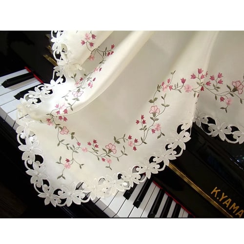 HIMENO Upright Piano Cover with Floral Embroidery and Openwork Design, Beige, Fits Standard, Upright, and Digital Pianos, Keyboard, and Keyboard Cover