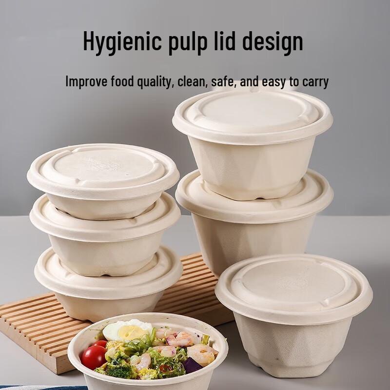 Zhenyu 1000ml Disposable Bagasse Food Containers with Lids, 200-Pack