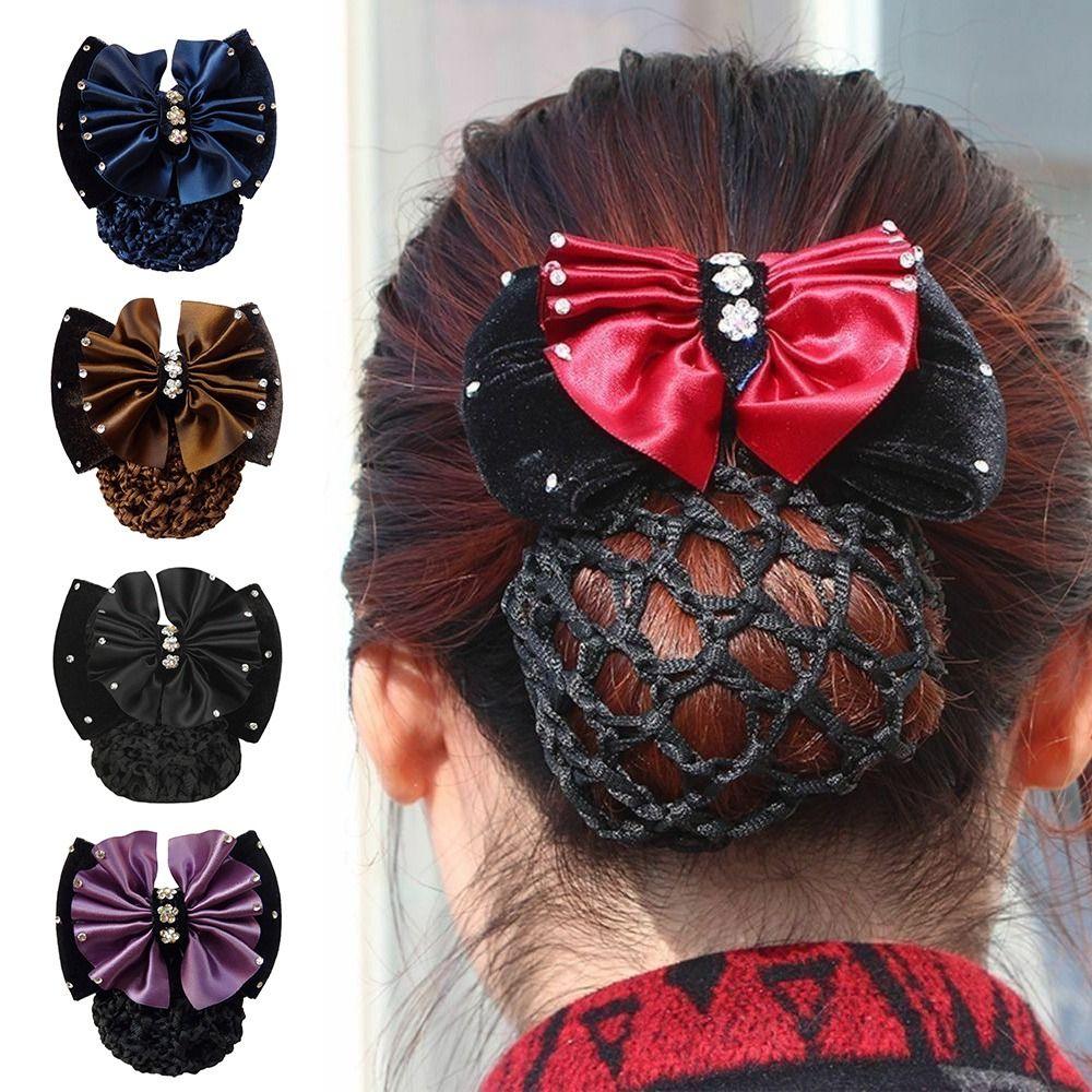 1Pcs Barrette Net Net Bun Hair Cover Bowknot Bun Crochet Net Durable Elastic Hairnet for Women