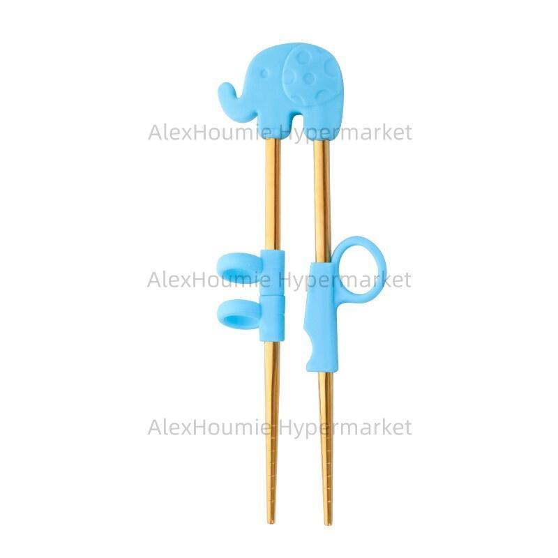 1Pair Kids Learning Training Chopsticks Cartoon Cute Silicone Animal Stainless Steel Food Sticks Detachable Reusable Tableware