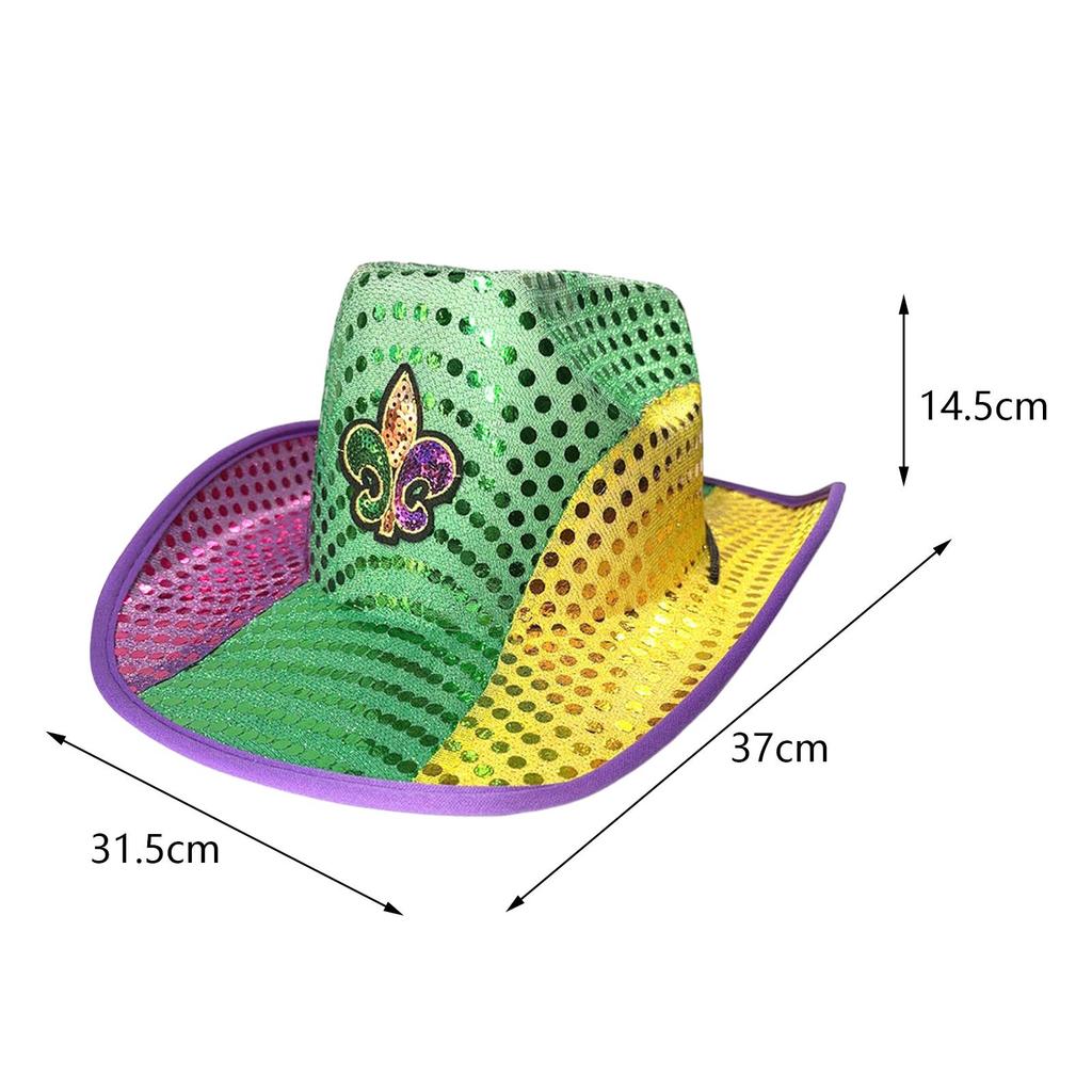 Sequin Cowboy Hat Fancy Dress Cap Top Hat Wide Brim Comfortable Cowgirl Hat for Club Rave Party Supplies Fancy Dress Performance
