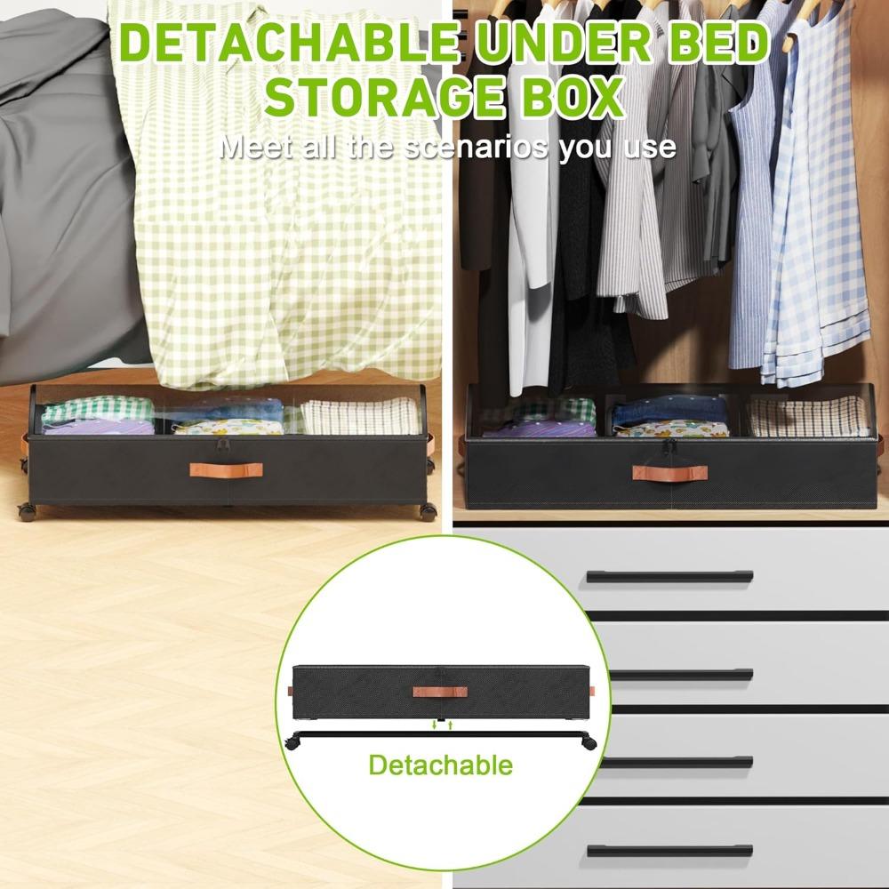 Double Layer Dividers Under Bed Storage Box with Wheels Clear Lids Organizer Bins Dustproof Foldable Storage Rack Clothes Shoes
