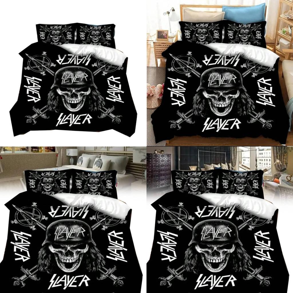Metal Slayer Heavy Band Music Comforter Print Bedding Three Piece Bedroom Set