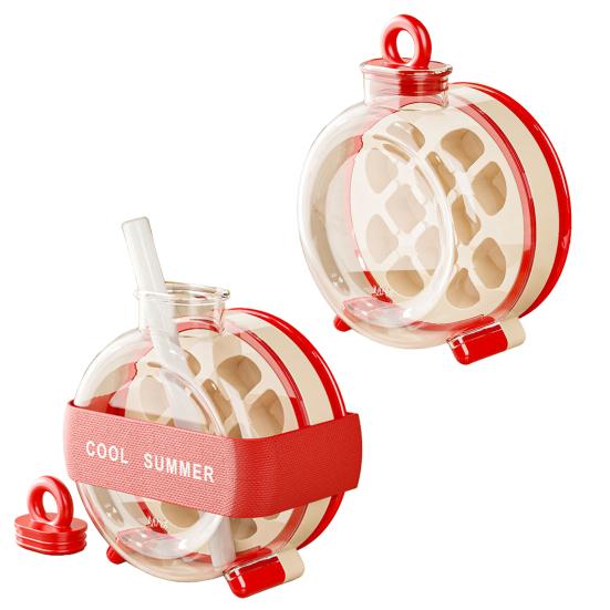 Yousheng 2-In-1 Ice Maker Water Bottle Quick Ice Making Portable Ice Maker Kettle with Straws Touch-Free Silicone Ice Cube Trays for Outdoor