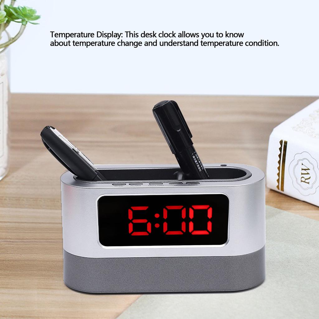 Pen Holder Alarm Clock Pen Holder Design Time Memory Time Date Temperature Display LED Clock for   Dormitory