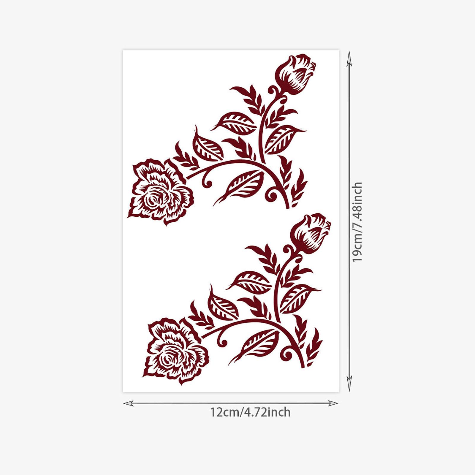 Dark Red Rose Flower Totem Waterproof Female Tattoo Sticker On The Back Of The Hand 12*19CM