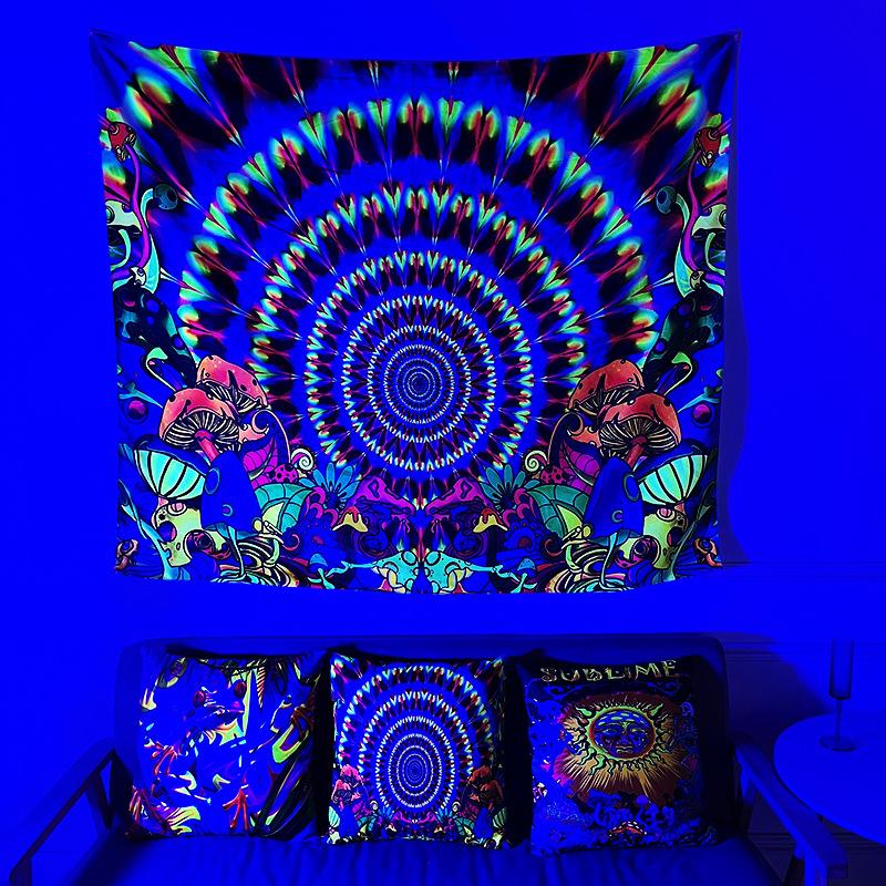 Fluorescent Tapestry Halloween Decoration Mushroom Tarot Luminous Hanging Cloth Room Luminous Tapestry Wall Cloth