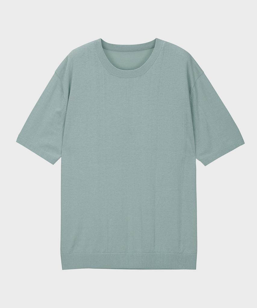 BASIC HOUSE Uni Cotton Round Neck Short Sleeve Knit Mint Lwkt3101