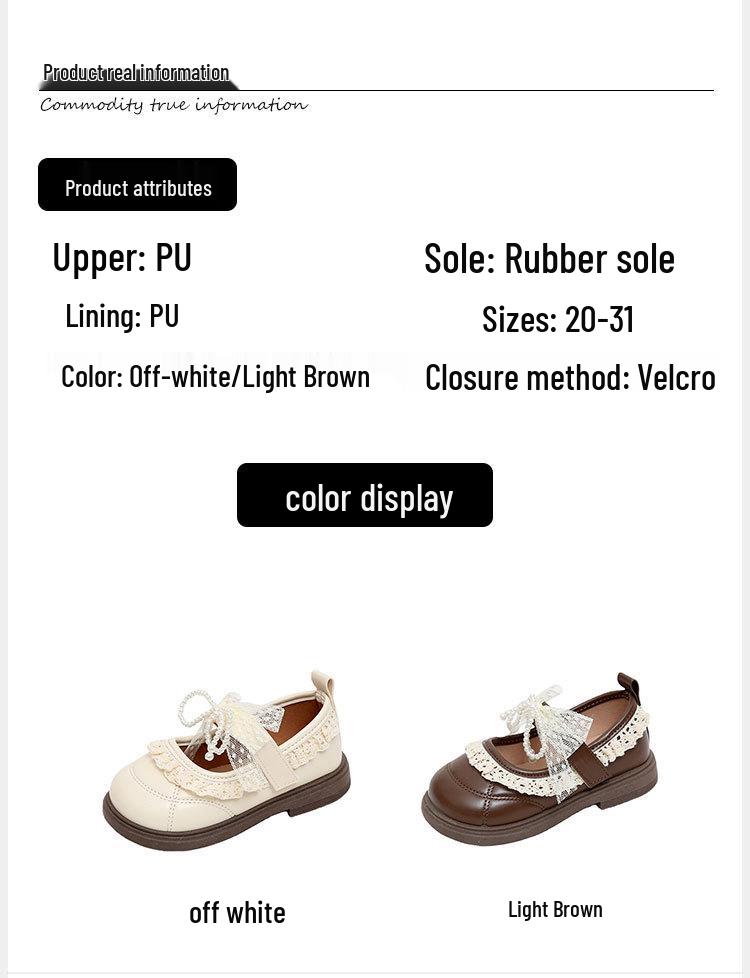 Girls' Lace Bow Leather Shoes - Spring & Autumn Korean Style Princess Performance Shoes with Pearls