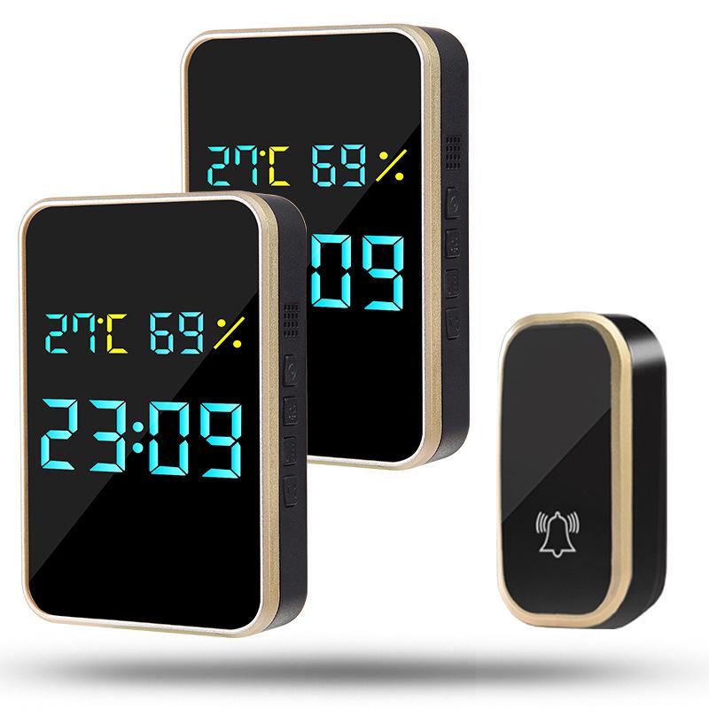 

Dual Funct. Wireless Doorbell: Music, Self-Powered Pager, Clock & Thermometer