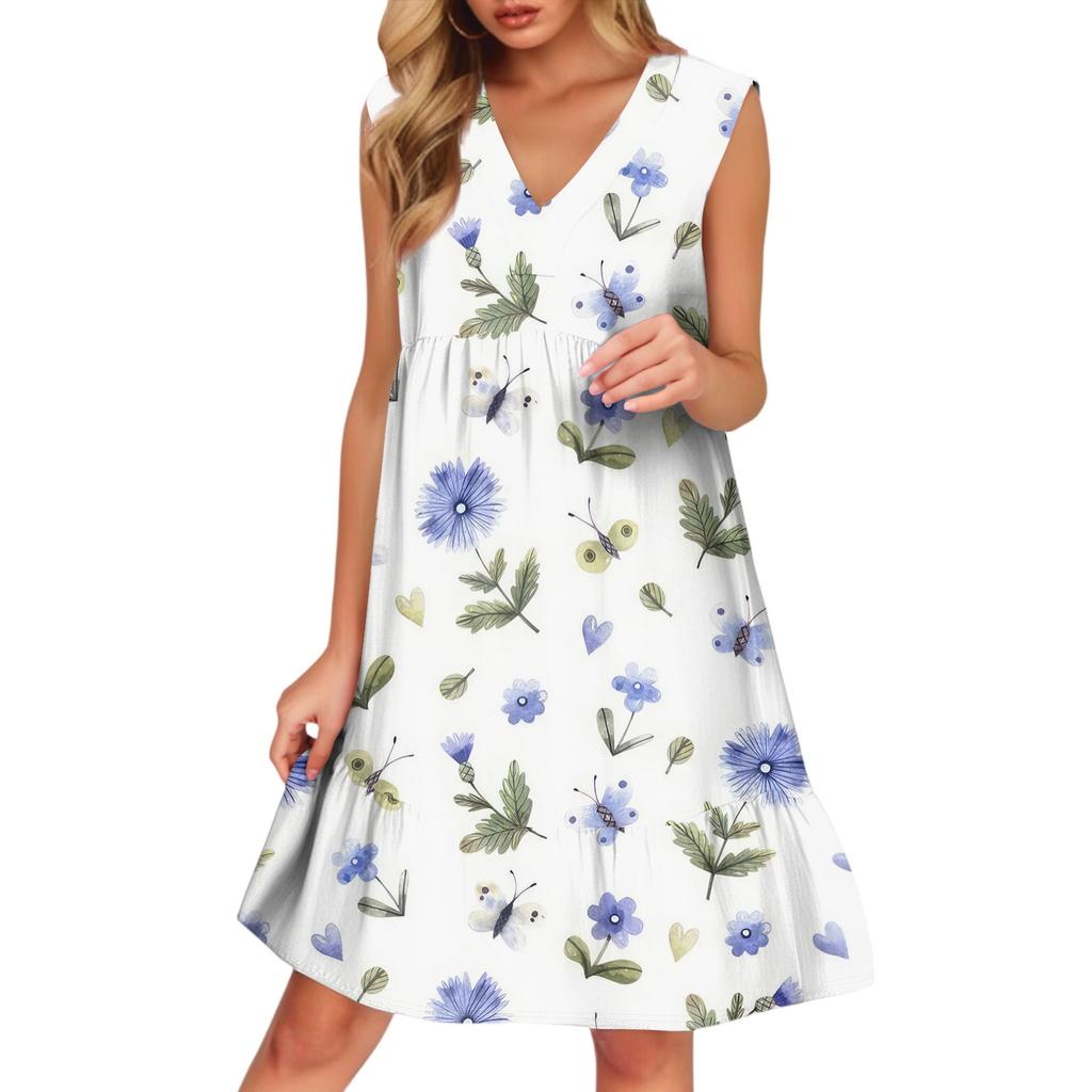 Women's Casual Fashion Breathable V-neck Vest With Pockets Floral Holiday Dress