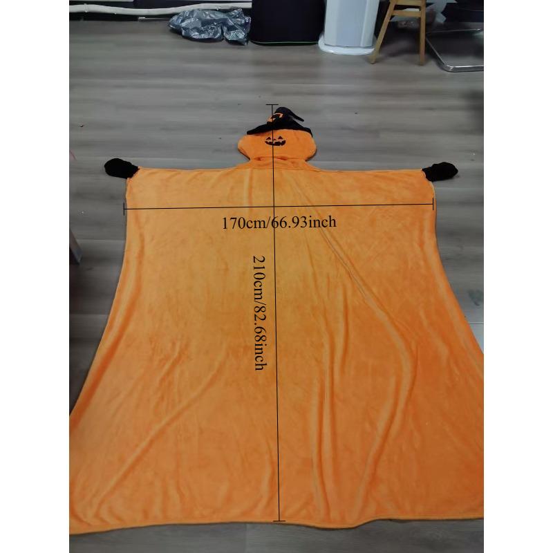 1pcs Fleece Hooded Pumpkin Costume Halloween Role Play Outfit for Party Games Funny Prank Dress for Adults Kids