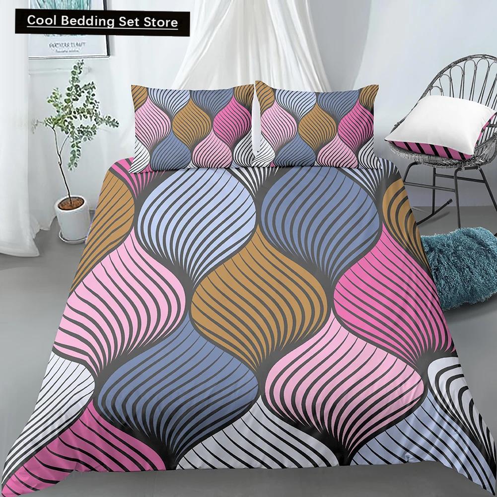 Set Copripiumino Geometrico King Size Tonalità Bianco Oro Set Biancheria da Letto Bohemien Morbido Copripiumino con Federa Copripiumino Singolo