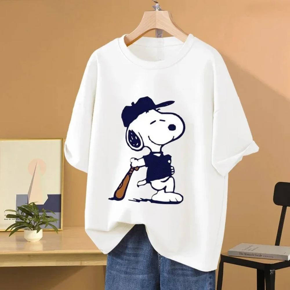 

Snoopy Baseball Cartoon Anime Women T-shirt Summer Short Sleeve Men Tee Shirts Tops 2026 New Fashion Couple Clothes M