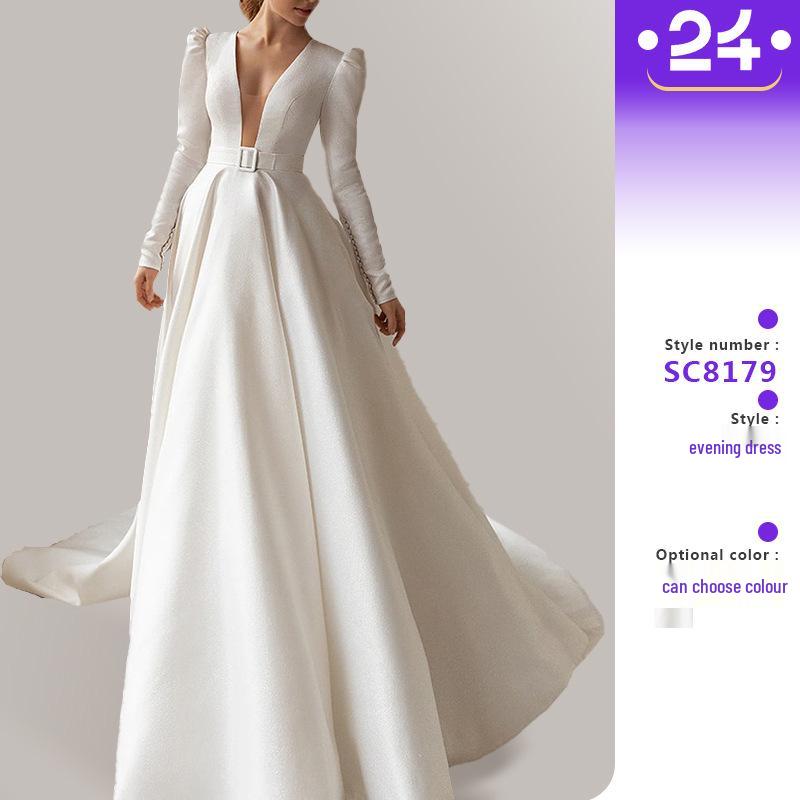 2025 French Style White Satin Evening Dress - Slimming, Elegant Long Skirt