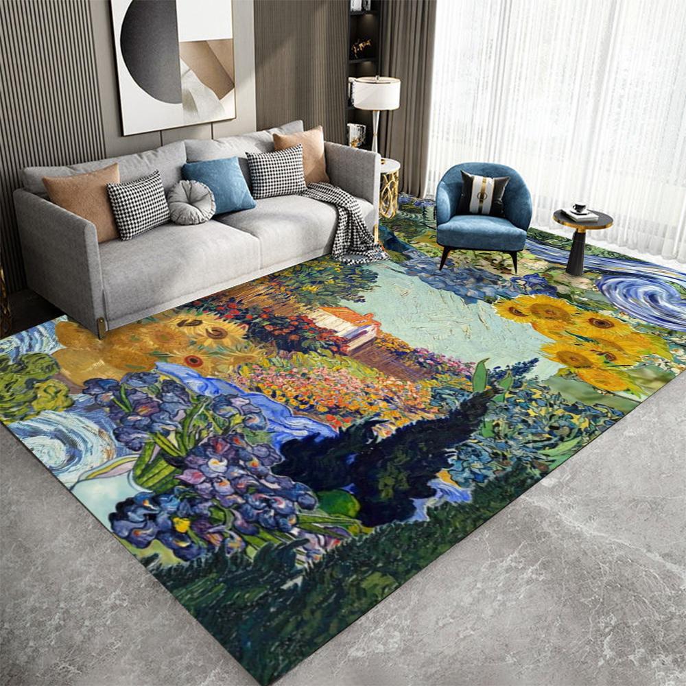 V-Vincent Van Gogh Impressionist Art Floor Carpet Kids Room Bedroom Home Decoration Balcony Anti-Slip Doormat Living Room Hotel