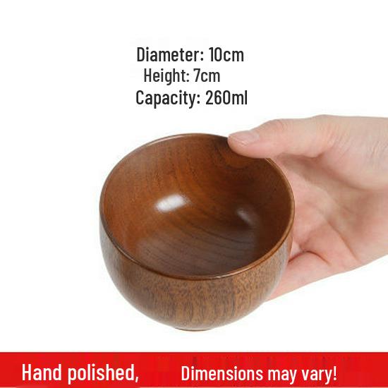 Handmade Japanese-Style Solid Wood Bowl Set for Family and Children - Large, Lacquered, Retro Design, Thickened for Rice and More