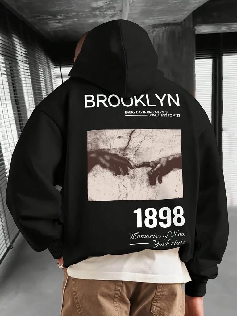 Men's and Women's Retro Brooklyn 1898 Pattern Printed Fashionable Retro Sweatshirt Casual Street Style Autumn and Winter