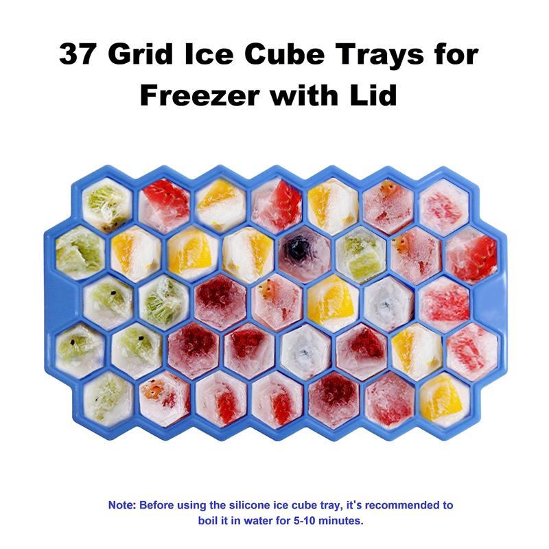 37 Grids Silicone Ice Tray Mold Lids Honeycomb Ice Cube Mold Reusable Food-Grade BPA-free DIY Ice Maker Mold for Whiskey Beers