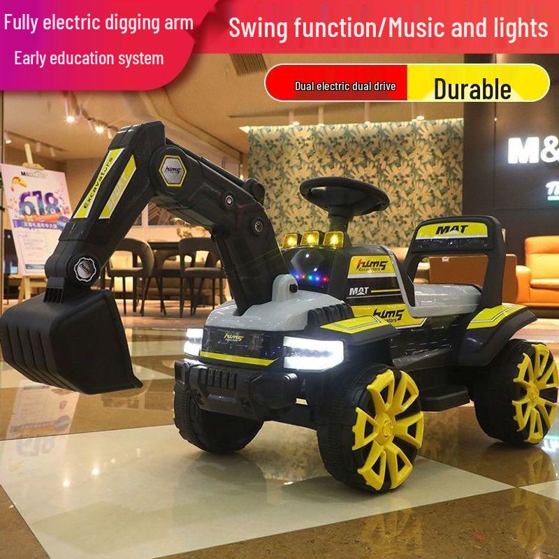 Fully Electric Kids Excavator Ride-On Car, Rechargeable with Remote, 26-Inch Model for Boys, Able to Dig Soil