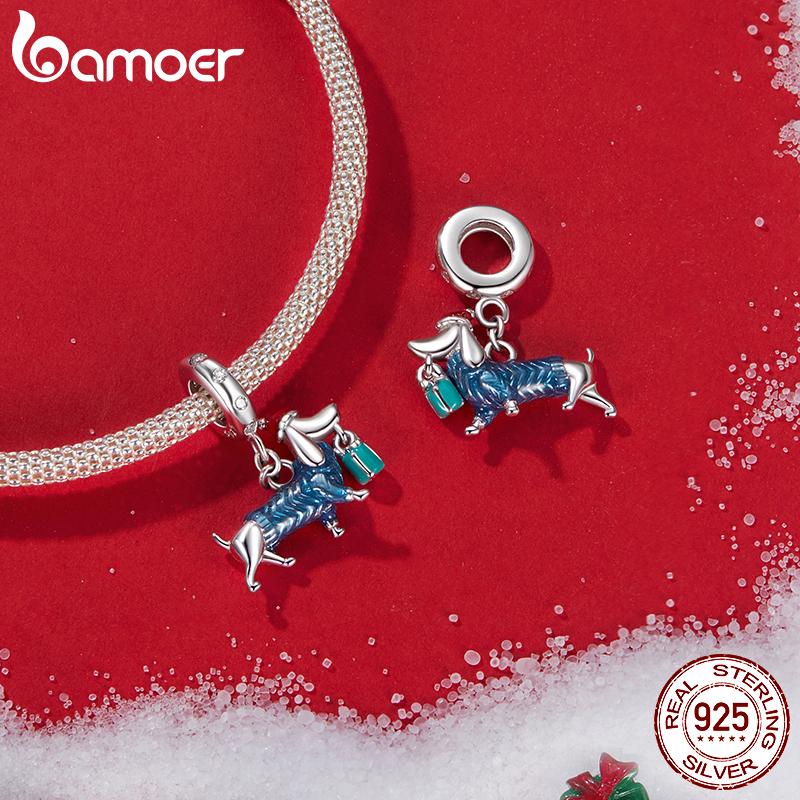 BAMOER Solidne Srebro Próby 925 Koralik Charms z Serii Świątecznej Pasujący do Oryginalnej Bransoletki DIY Bamoer Charms do Tworzenia Biżuterii Prezent Świąteczny