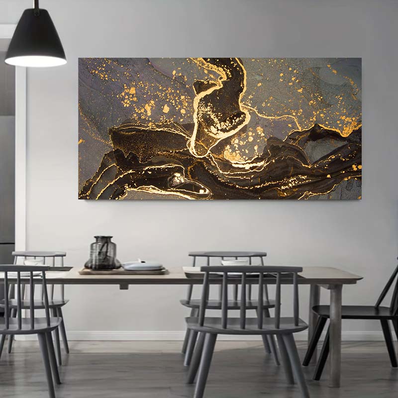Modernes Abstraktes Leinwandgemälde Goldene Schwarze Linie Wandkunst Poster und Drucke Nordische Luxusbilder für Wohnzimmer Heimdekor