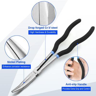 Ensemble d'outils pinces à bec fin extra longues 5 pièces 11", Acier CRV Premium, pour les espaces étroits difficiles d'accès