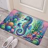 Underwater Seahorse Doormat, Ocean Theme Polyester Rug, Non-Slip Machine Washable Door Carpet for Bathroom Decor
