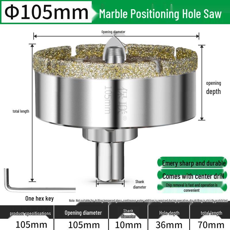 Positioning Drill Bit for Tile, Glass, Marble, and Stone Drilling