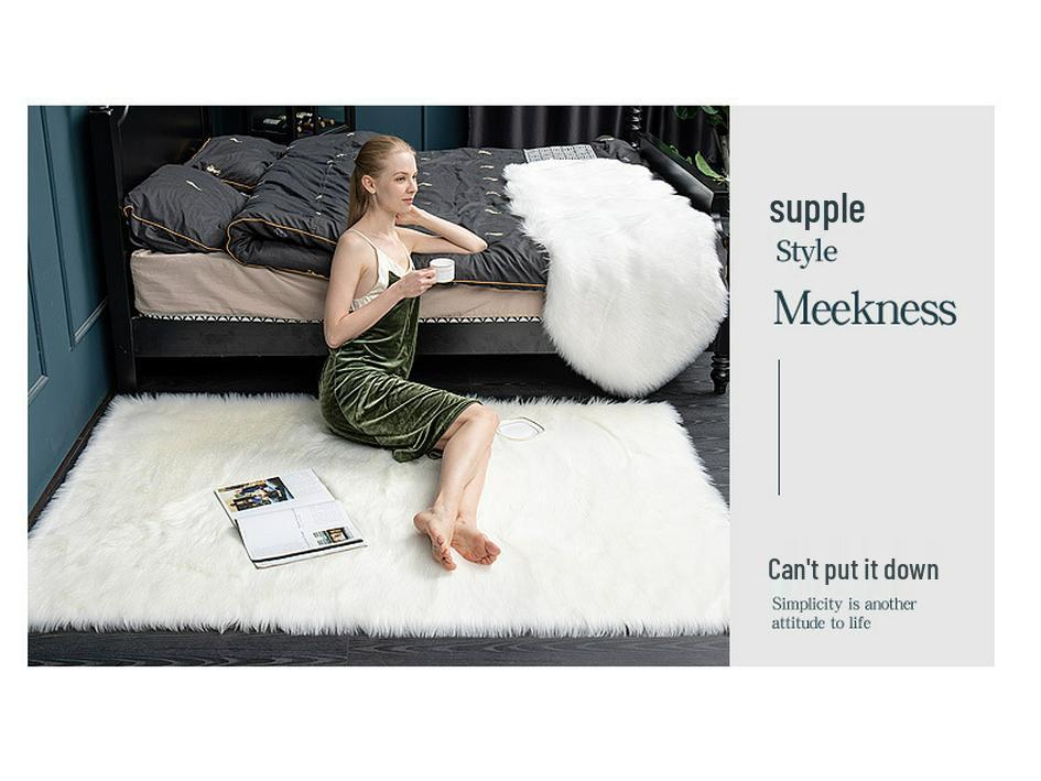 Nordic Style Plush Living Room Carpet - Cute Full Coverage Imitation Wool Rug for Bedroom & Sofa Area.