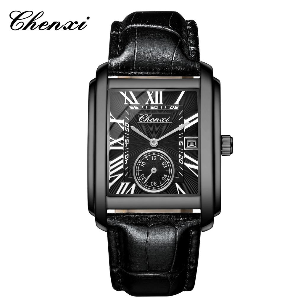 New Business Men's Watch Fashion Square Roman Numeral Dial Waterproof Brown Leather Male Casual Fashion Date Quartz Watches