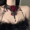 Dark Retro Red Rose Lace Necklace, Light Luxury Clavicle Chain for Halloween Party