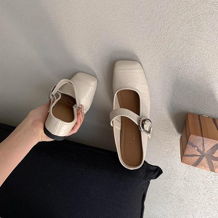 IPPEUM Women Ballet Flats Shoes Square Toe 2025 Slippers Black Brown Mules Shoes