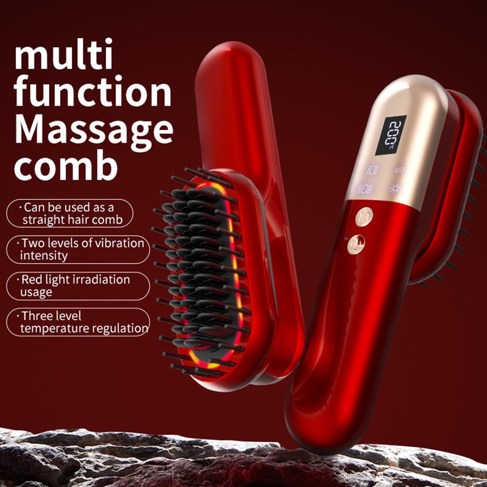 Hair Straightener Hot Comb Red Light Multifunctional Straight Comb Brush Professional Negative Ion Anti-Scalding Hair Styling