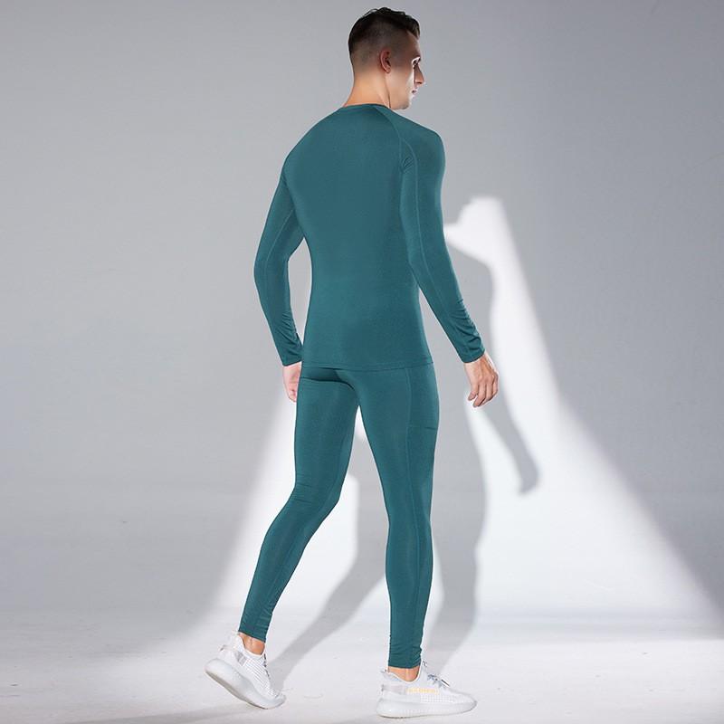 Herren Kompressions Sportset Langarm Oberteil Hose Laufen Basketball Fitnessstudio Training Schnelltrocknend Atmungsaktiv Sportbekleidung