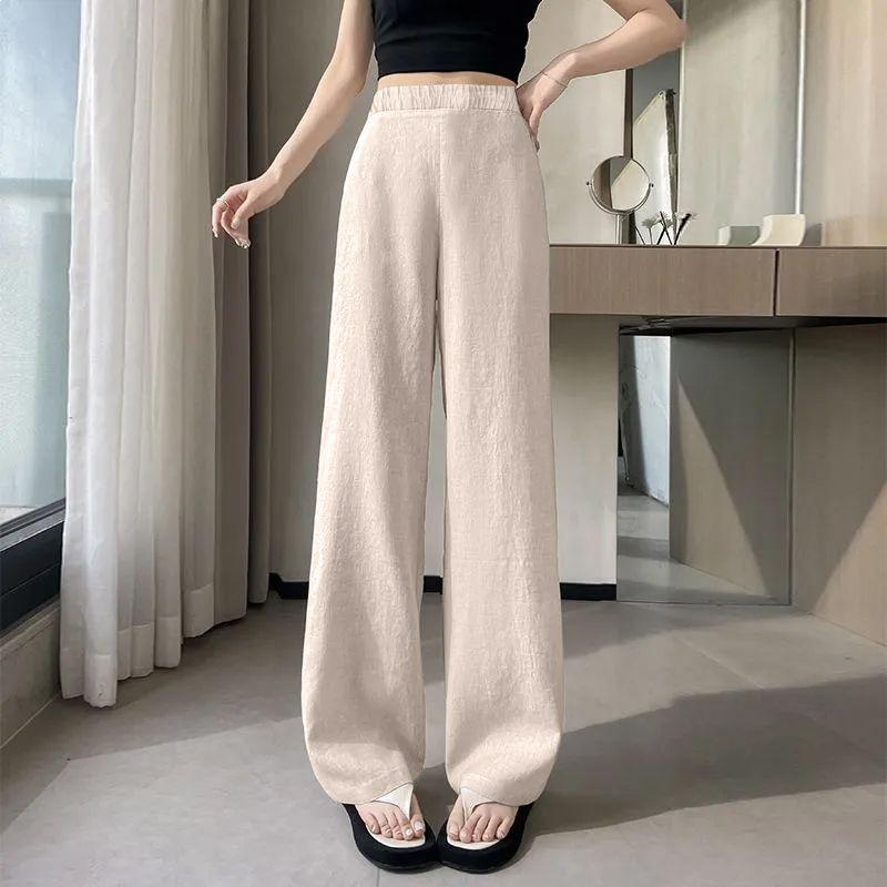 100% Pure Linen Women s Wide-Leg Pants - Summer 2026 Lightweight Petite Straight-Leg Trousers S [35-45 kg]