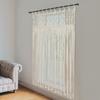 Bohemian Woven Cotton Curtain with Wood Rings, White Yarn Doorway Window Drape, 120x195cm Long Decorative Panel for Backdrop