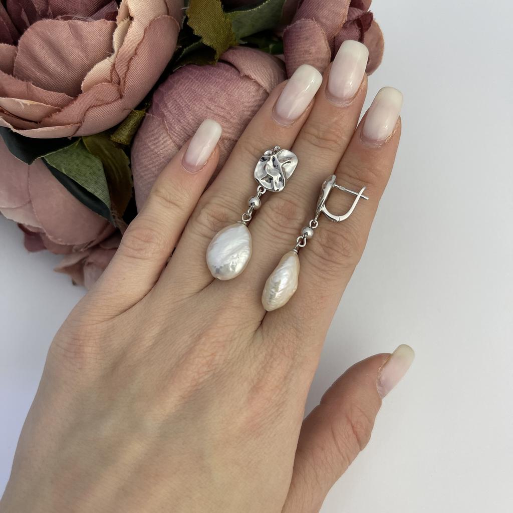 Silver Earrings with Natural Baroque Pearls (2106395)