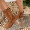 Stylish Mid-Tube Boots Women's Autumn New Pointed Toe Suede Embroidered Side Zip Anti-Slip Wear-Resistant Block Heel Western