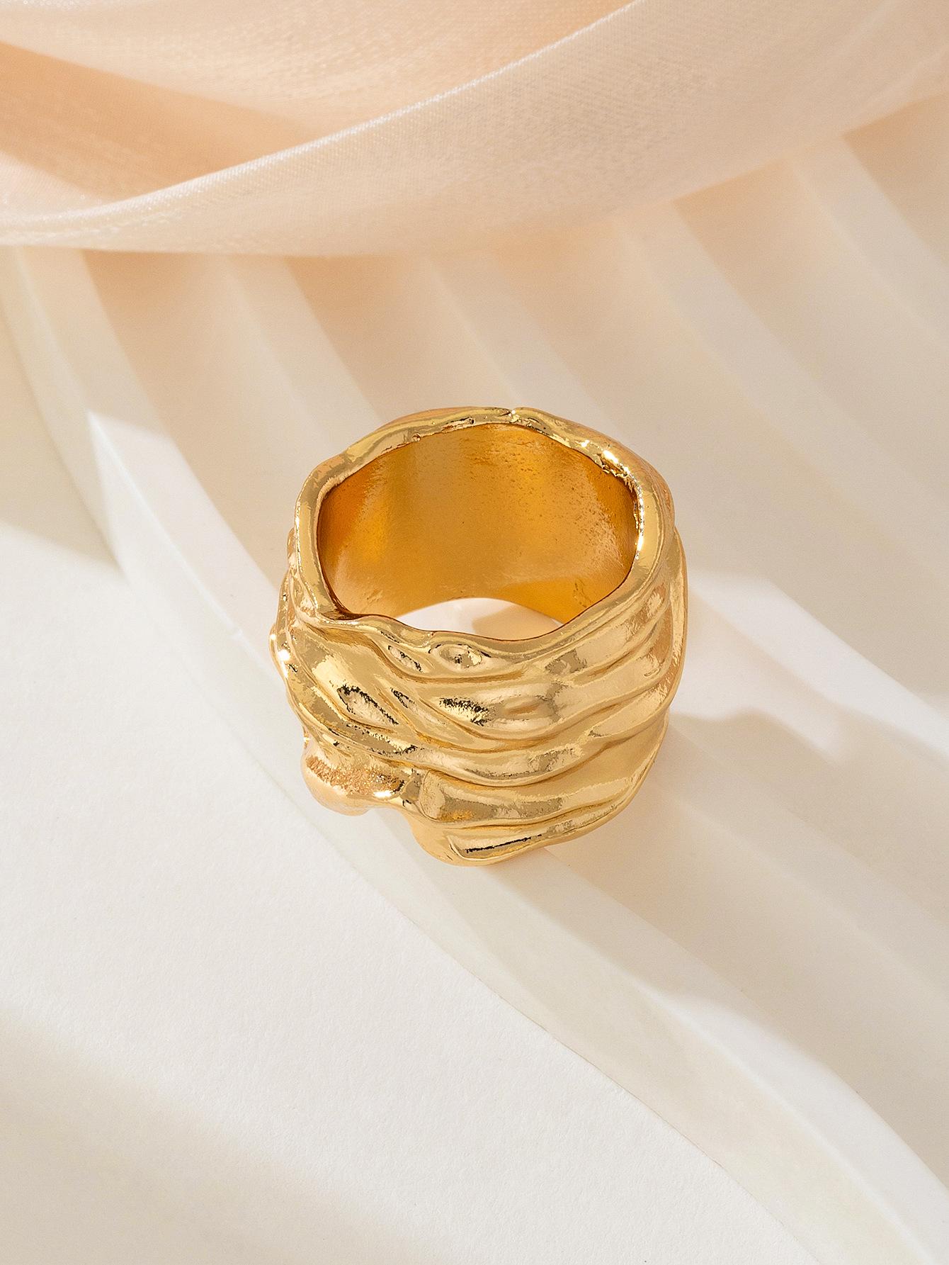 European & American Geometric Pleated Adjustable Retro Ring – Women s Trendy Hip Hop Punk Index Finger Ring золотой