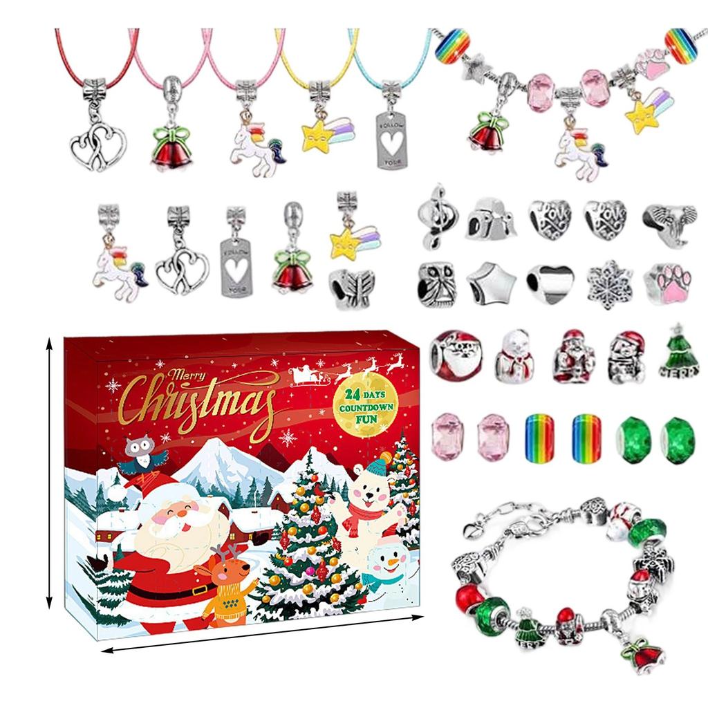 Weihnachts-Adventskalender 24 Tage DIY Countdown Armband Überraschung Blind Box Weihnachtsdekorations-Kombi Armband Blind Box Geschenkset