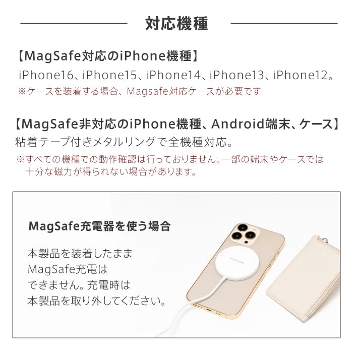 Pitangu MagSafe Card Case Wallet with L-Shaped Zipper, Smartphone Stand, and Smartphone Grip Function, Card Storage, Women's, Pink