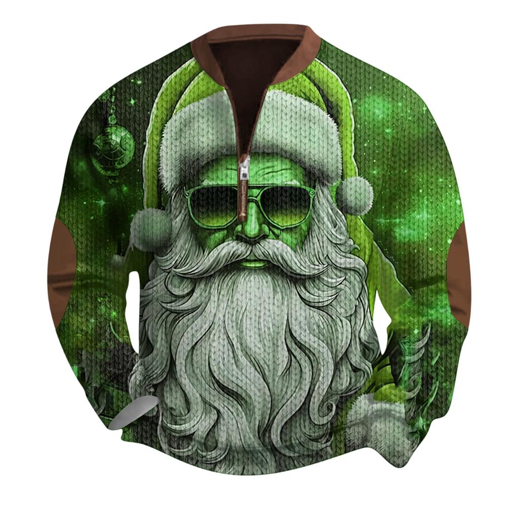 Mens Christmas Sweater Zip Up Sweatshirts Vintage Knit Graphic Sweatshirt Xmas Stand Collar Pullover