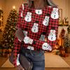Women's Casual Christmas Print Long Sleeve Ribbed Knit Top with Round Neck