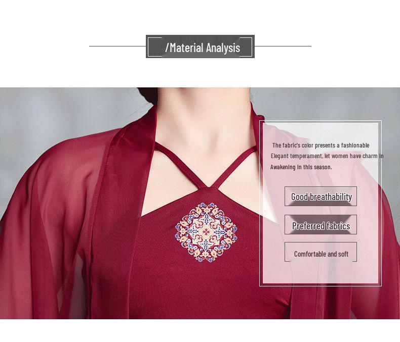 Chinese Red Flowing Gauze Camisole: Jazz Classical Dance Performance Costume